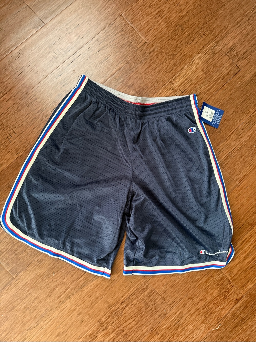 NWT Champion Navy Athletic Basketball Shorts with Red-White-Blue Trim
